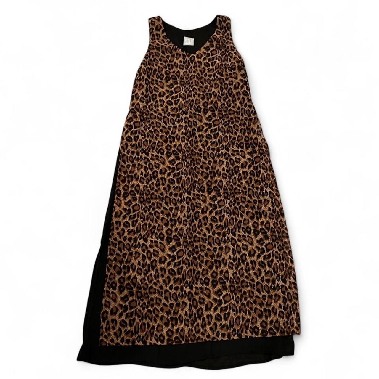 Vintage Leopard Print Maxi Dress Sheer Overlay Sleeveless Dress