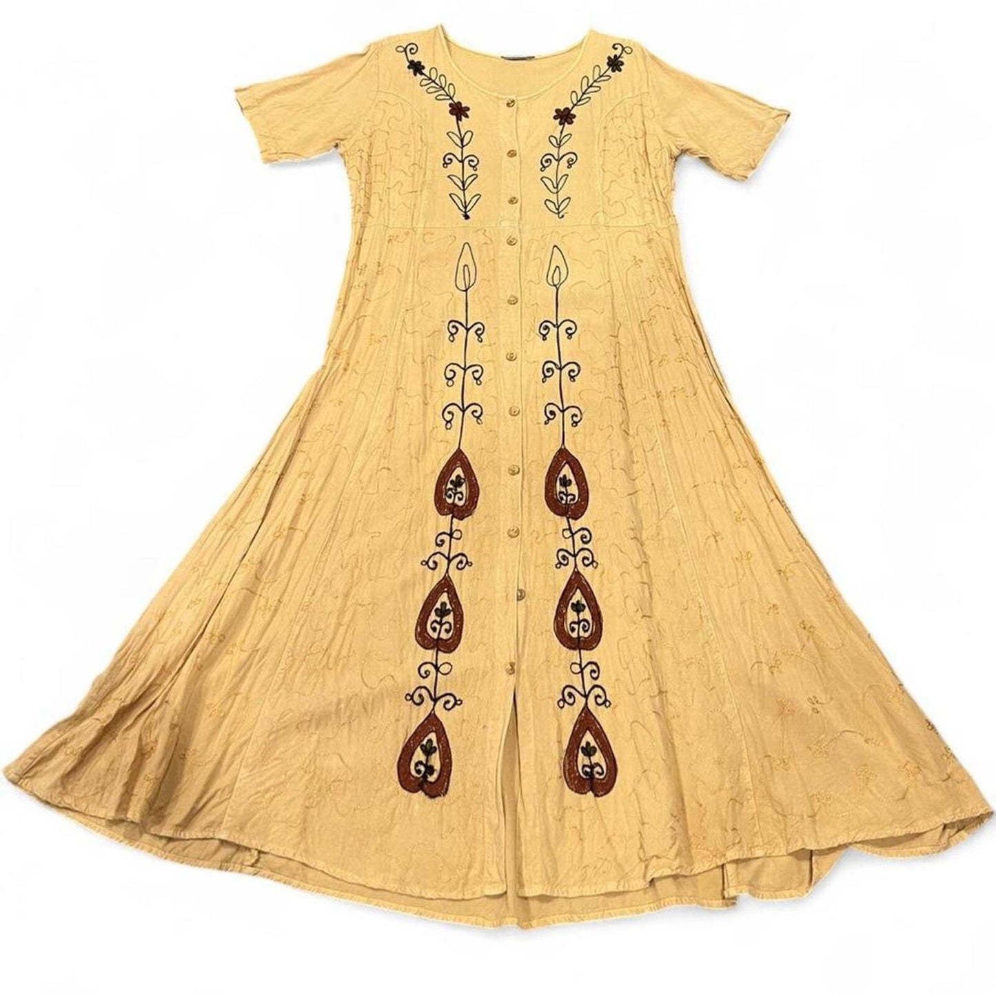 Vintage 90s Embroidered Boho Maxi Dress