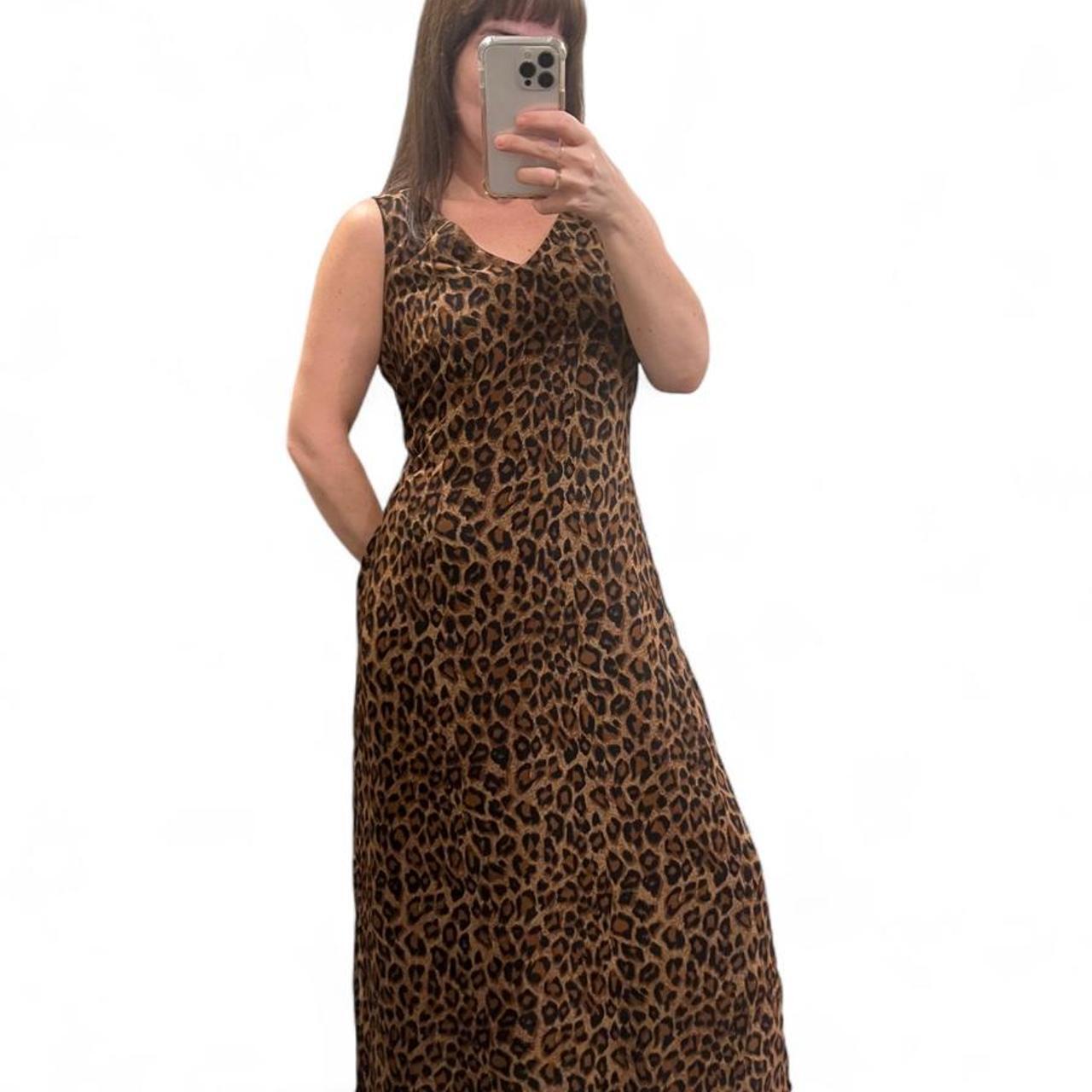 Vintage Leopard Print Maxi Dress Sheer Overlay Sleeveless Dress