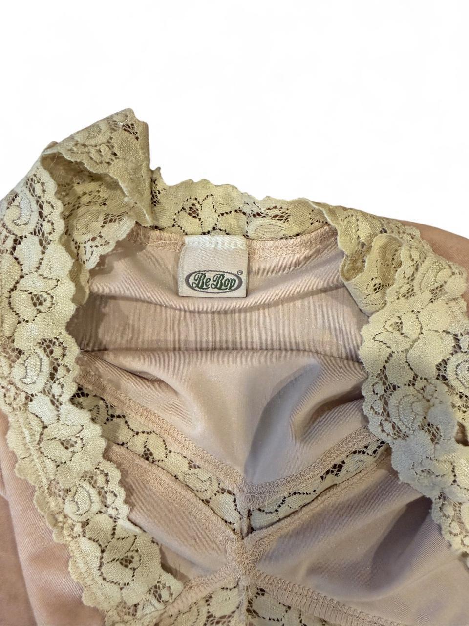 Vintage Y2K Tan Velvet Lace Cami Top