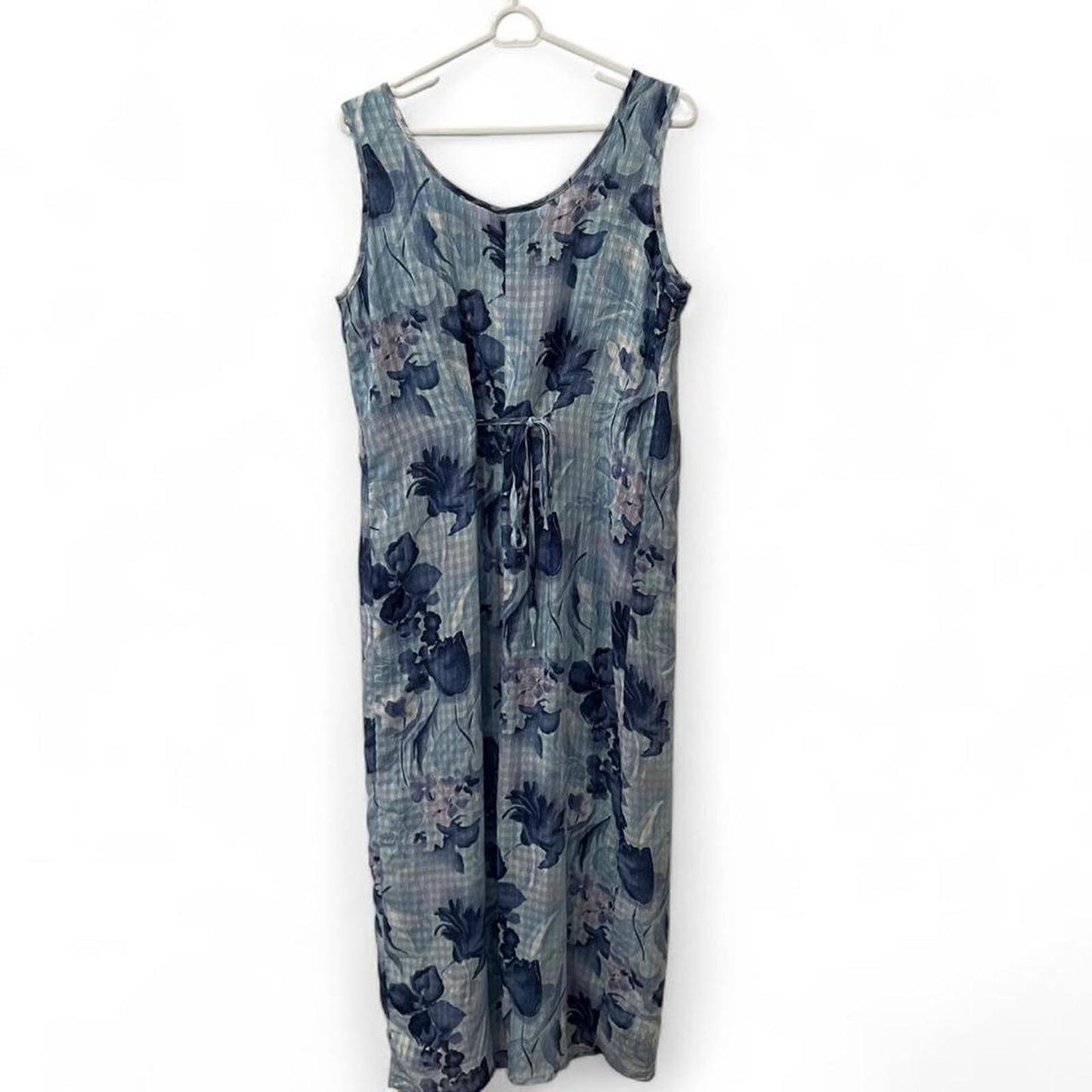 Vintage Y2K Blue Floral Maxi Dress Sheer Overlay