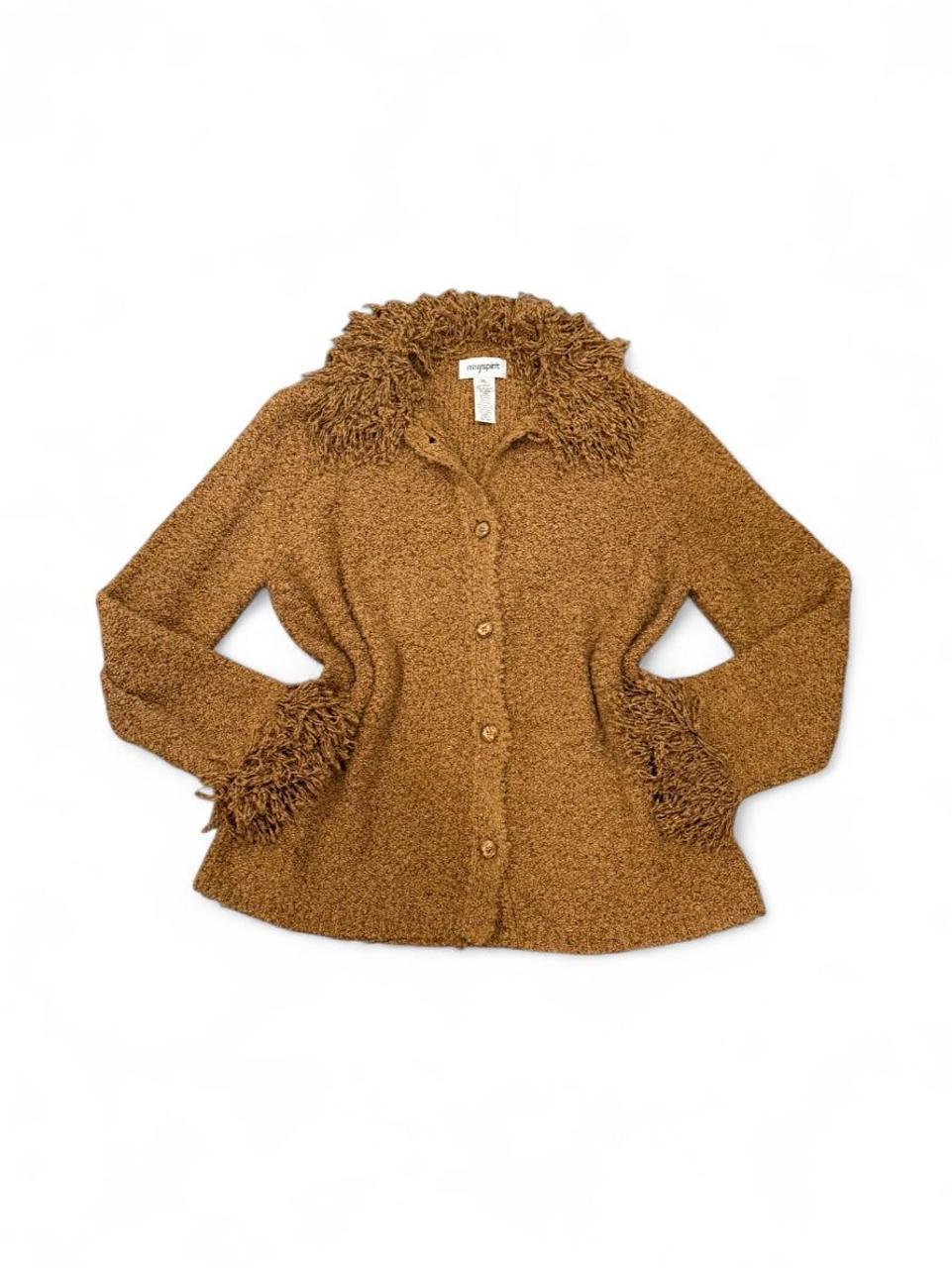 Vintage 90s Brown Bouclé Fringe Cardigan Jacket XL