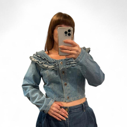 Vintage Y2K Denim Ruffle Corset Top USA Made