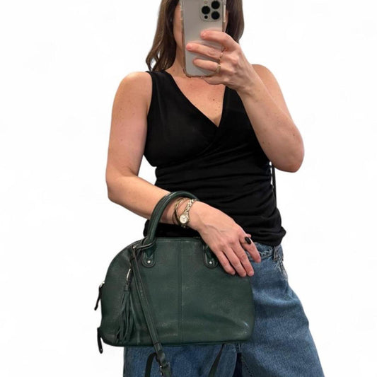 Vintage Tignanello Forest Green Leather Satchel Crossbody Bag