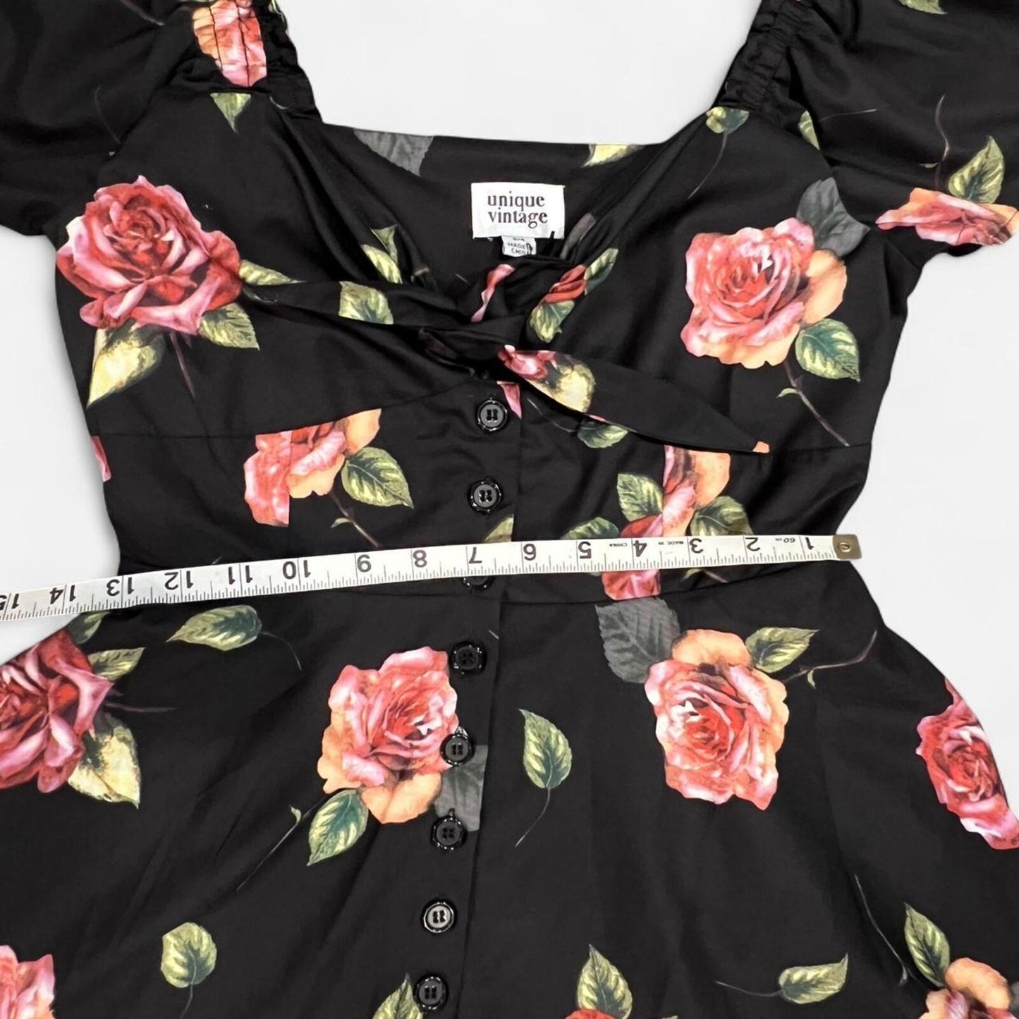 Vintage Y2K Rose Print Midi Dress Tie Front