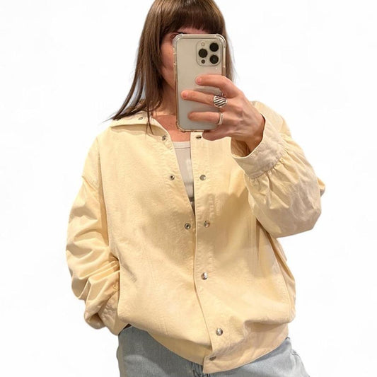 Vintage 90s Buttery Cream Ultrasuede Bomber Jacket Snap Front Minimalist L