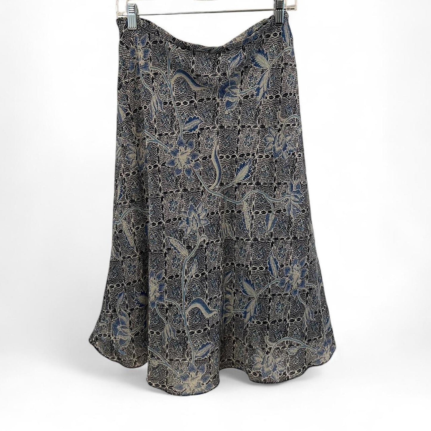 Vintage Silk Blue Floral Midi Skirt