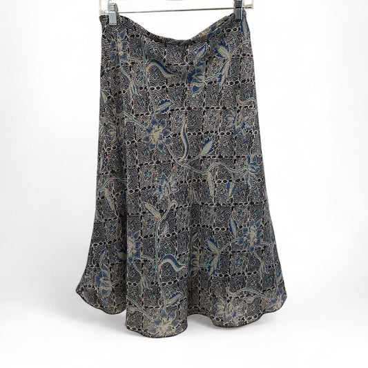 Vintage Silk Blue Floral Midi Skirt