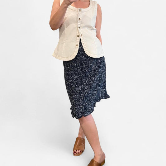 Vintage 90s Floral Midi Skirt Navy Cottagecore
