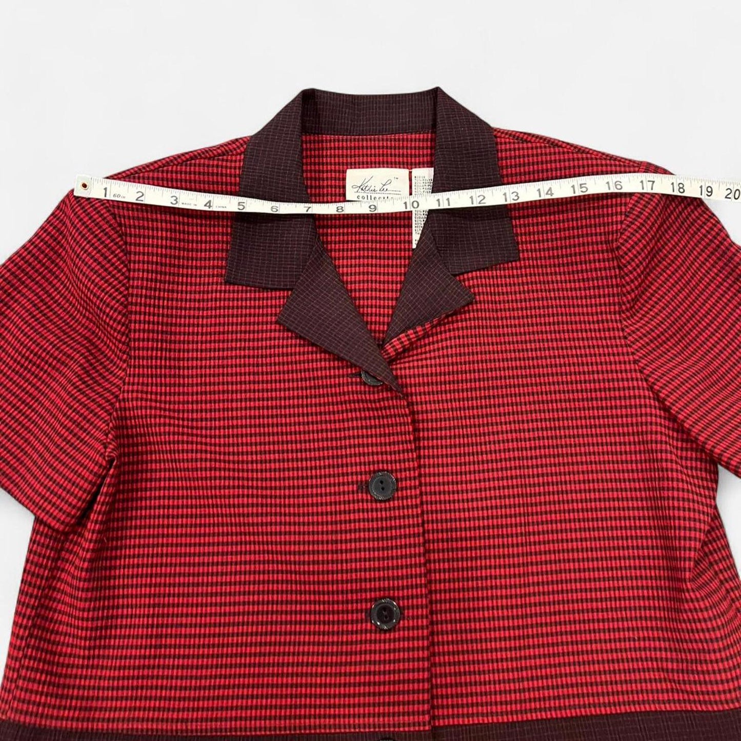 Vintage 90s Red Gingham Blouse Button Front Top