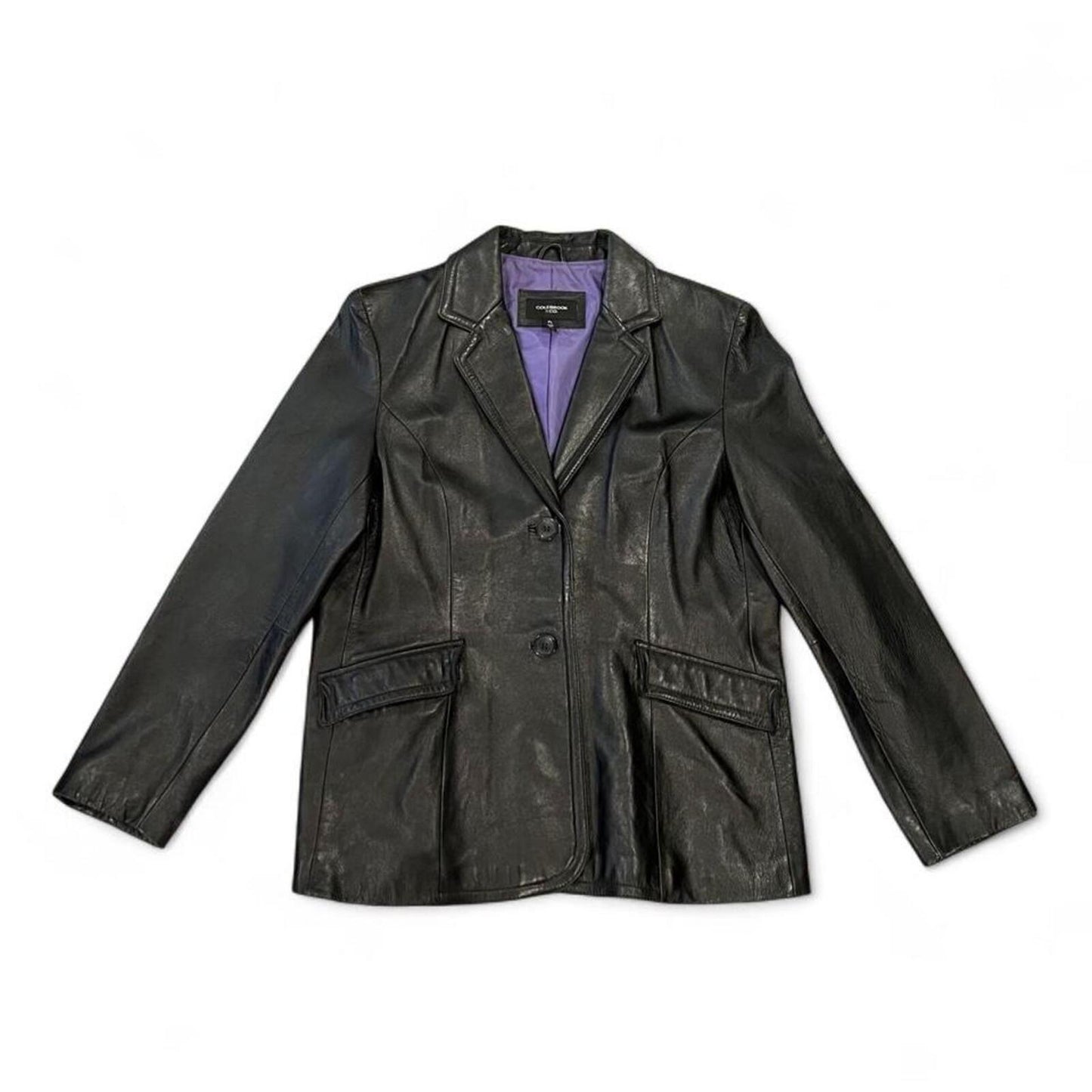 Vintage 90s Black Leather Blazer Jacket Minimalist Y2K Grunge