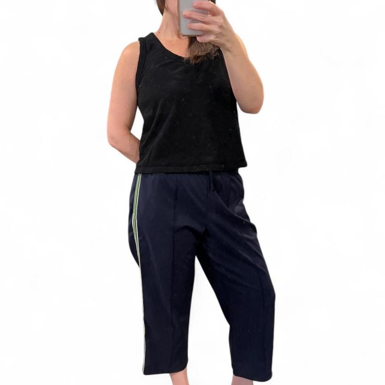 Y2K Navy Track Pants Green Stripe Cropped Wide Leg Athletic Lounge Pants M