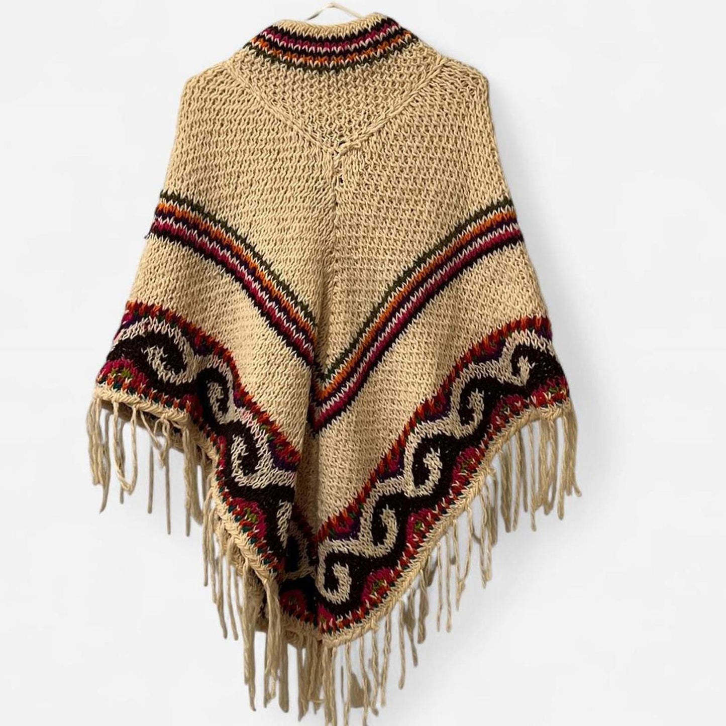 Vintage Knit Fringe Poncho