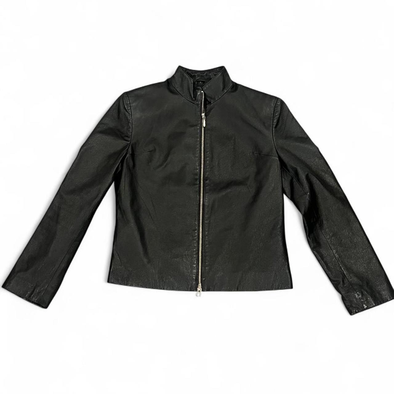 Vintage Black Genuine Leather Zip Jacket | Minimal Y2K Moto