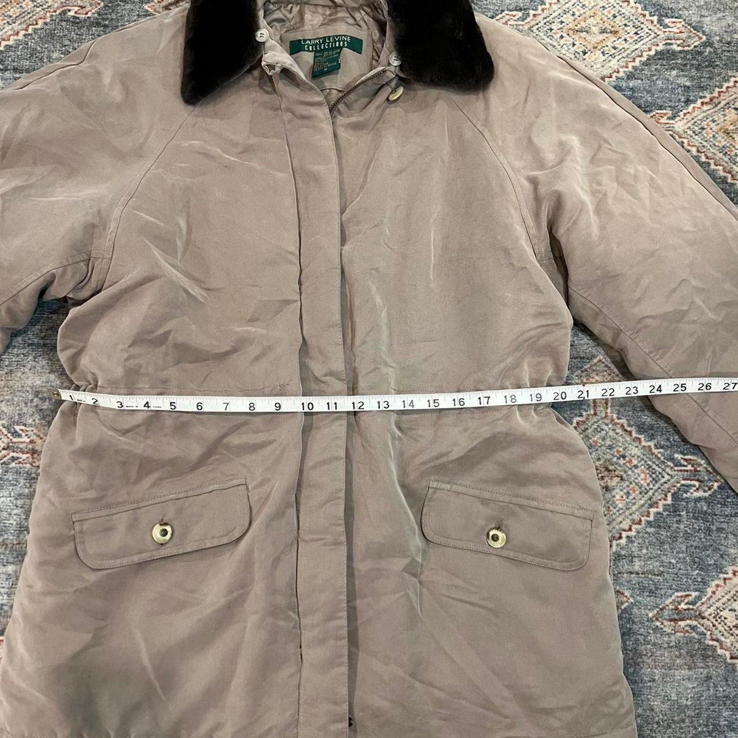 Vintage 90s Taupe Faux Fur Collar Coat