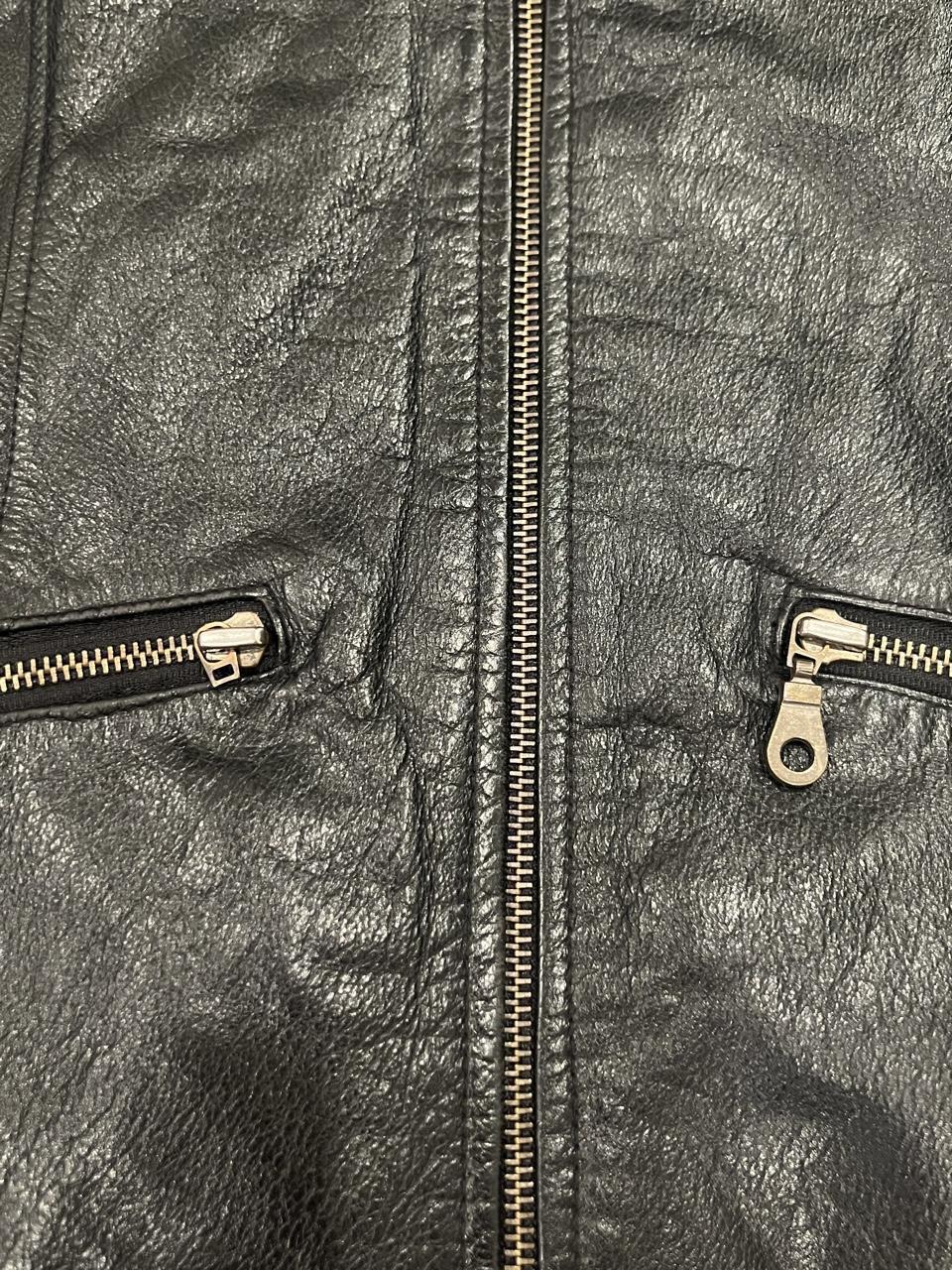 Vintage Y2K Genuine Leather Zip Jacket Black Fitted Moto Minimalist