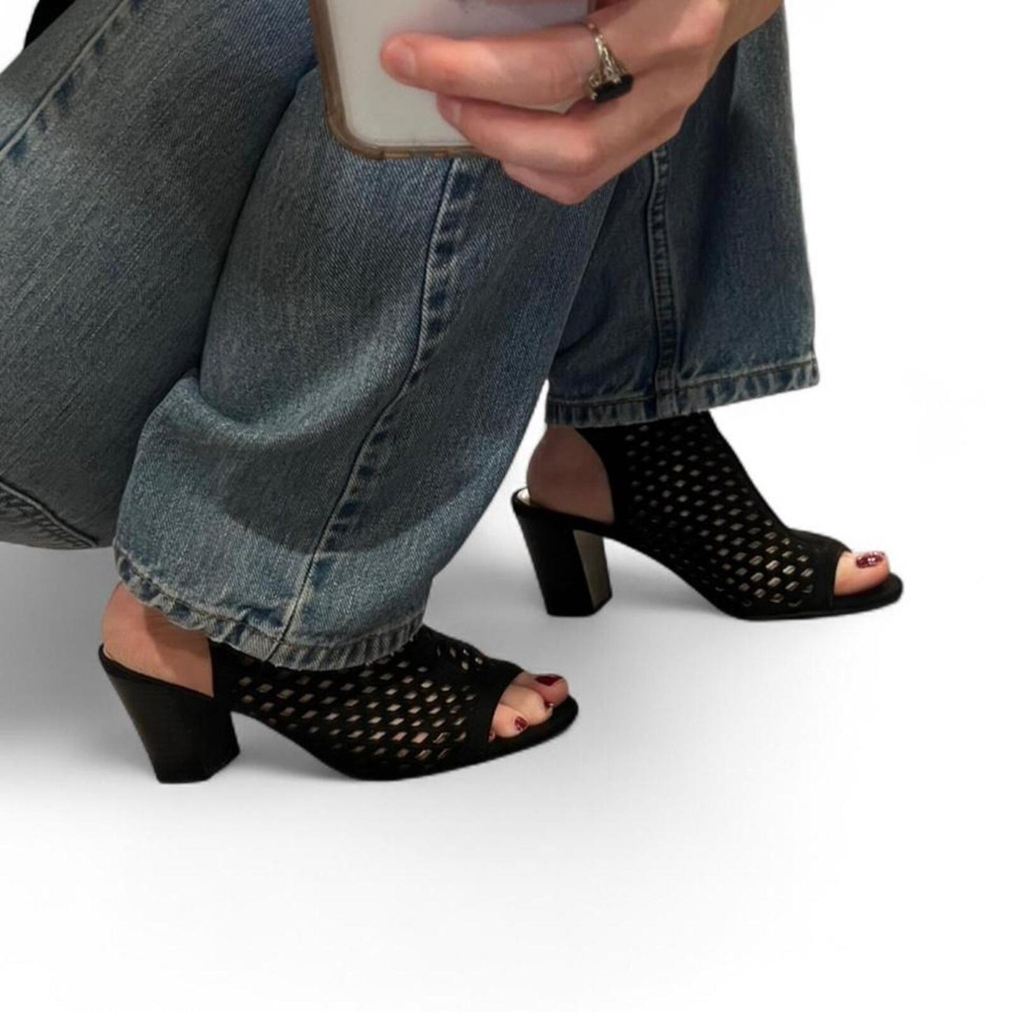 Black Cutout Block Heel Sandals (Size 7)