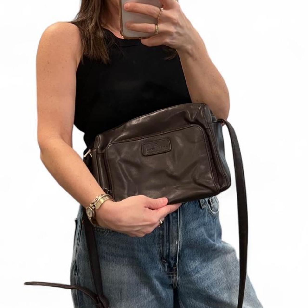 Vintage Liz Claiborne Brown Leather Crossbody Shoulder Bag Y2K