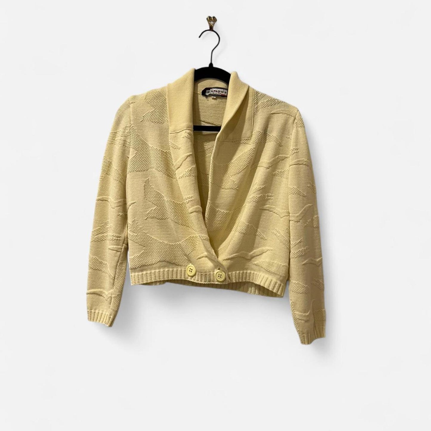 Vintage 90s Yellow Textured Knit Cropped Cardigan