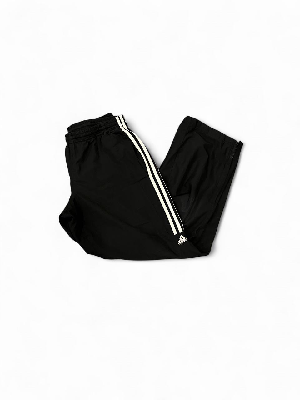 Adidas Black 3 Stripe Track Pants Zip Hem Y2K Wide Leg