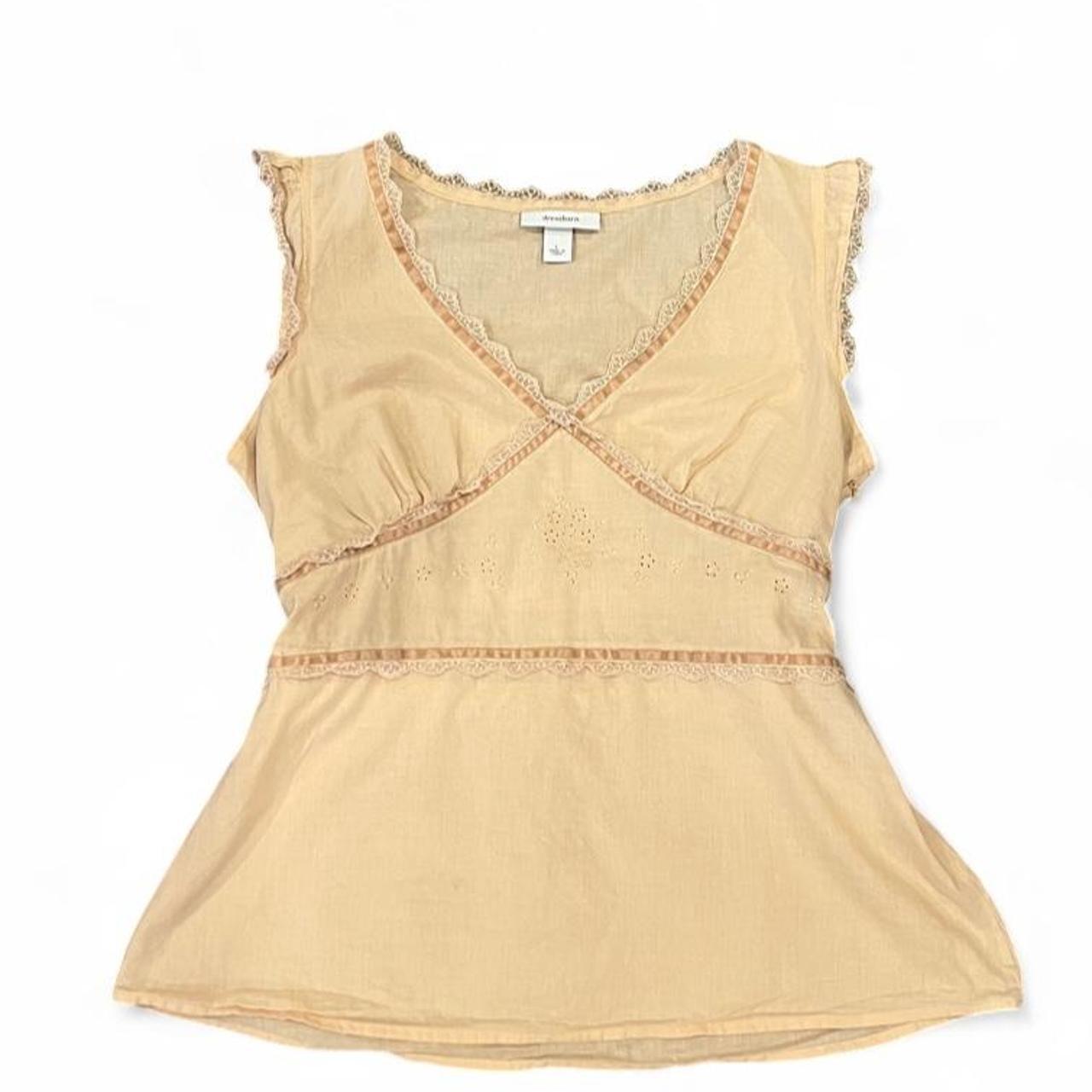 Y2K Butter Cream Eyelet Lace Cotton Top Coquette Boho L