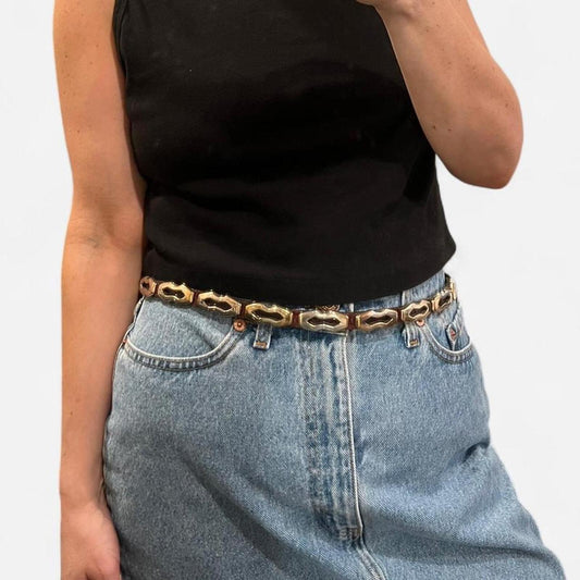 Vintage 90s Western Leather Chain Belt Silver Hardware