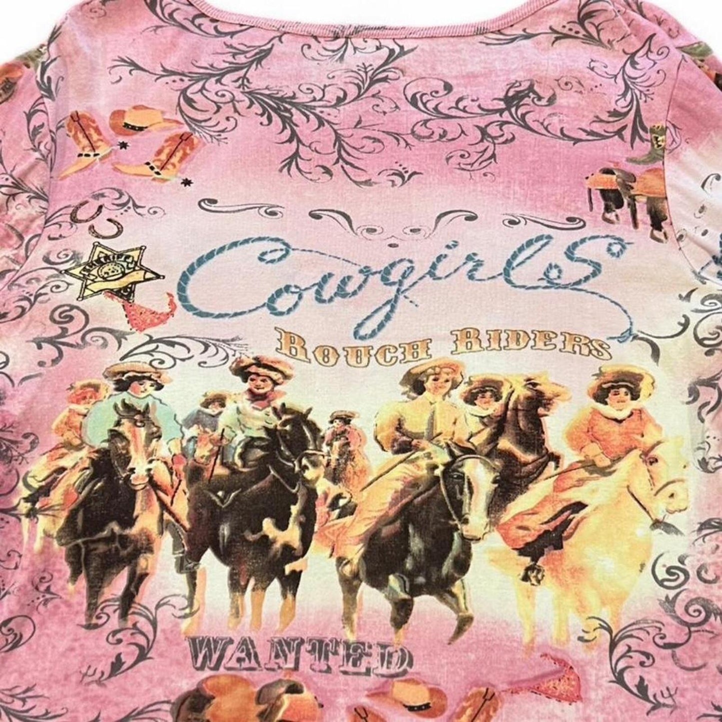 Vintage Y2K Cowgirl Graphic Pink Long Sleeve Top