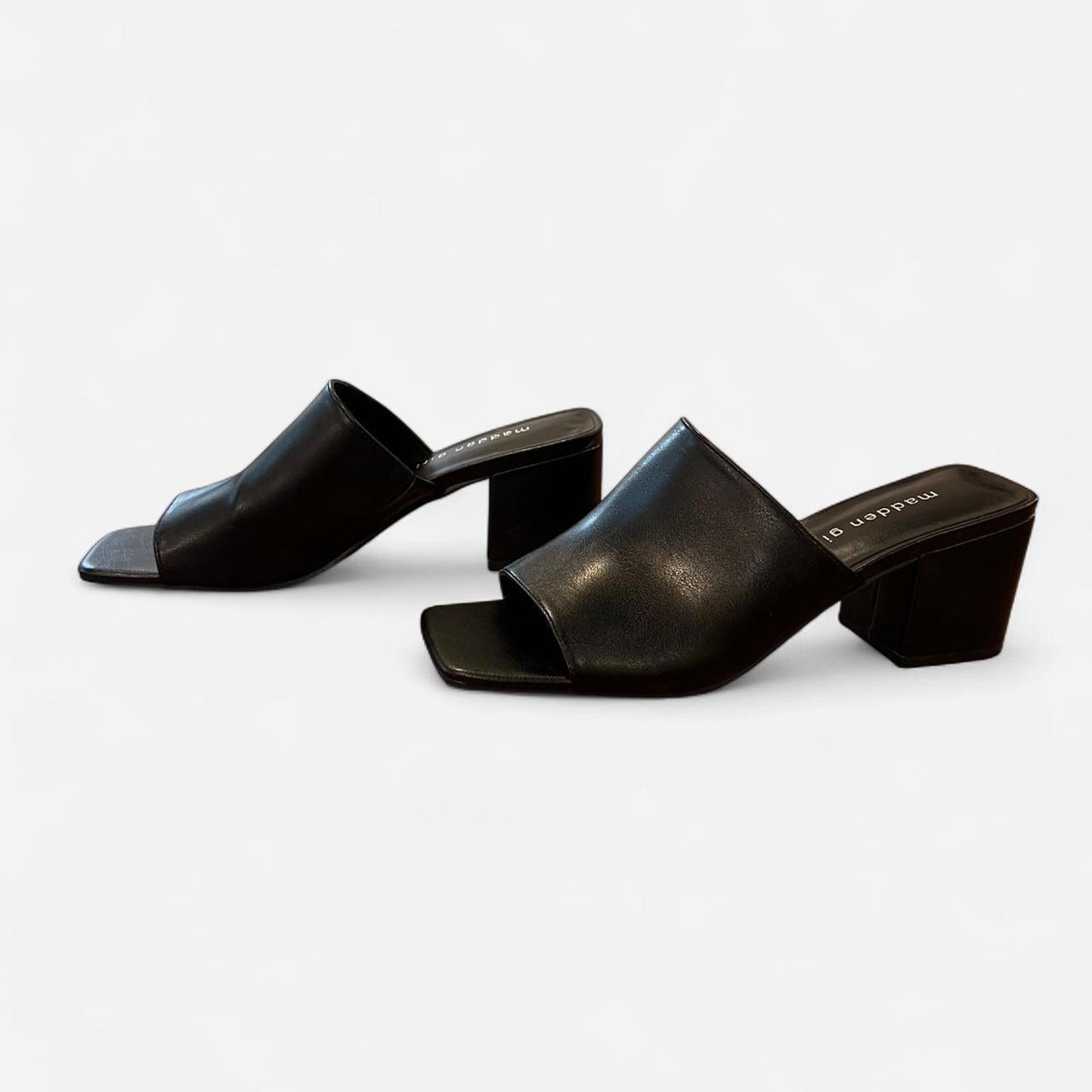 Black Square Toe Mule Heels