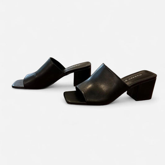 Black Square Toe Mule Heels