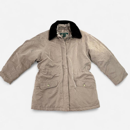 Vintage 90s Taupe Faux Fur Collar Coat