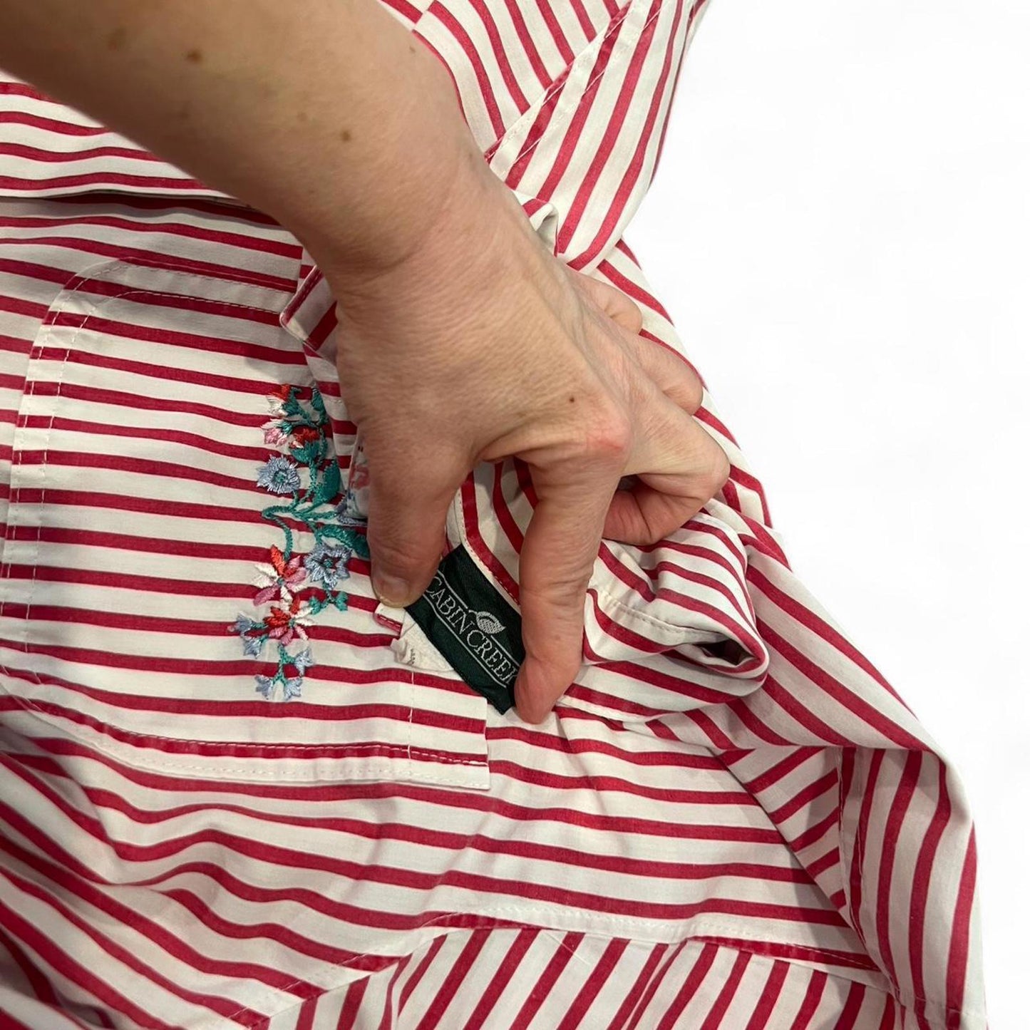 Vintage Red Stripe Embroidered Button Down