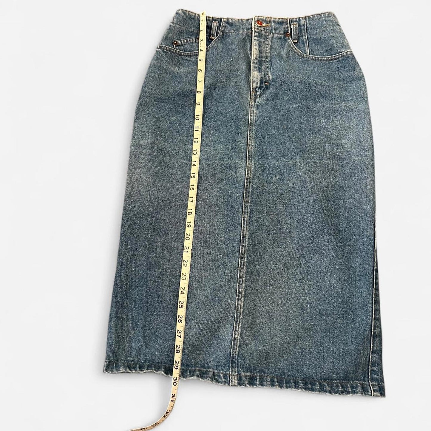 Vintage 90s Denim Midi Skirt High Waisted Y2K Straight Jean Skirt