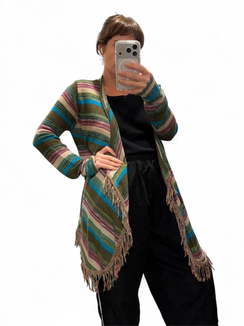 Vintage Y2K Striped Fringe Cardigan