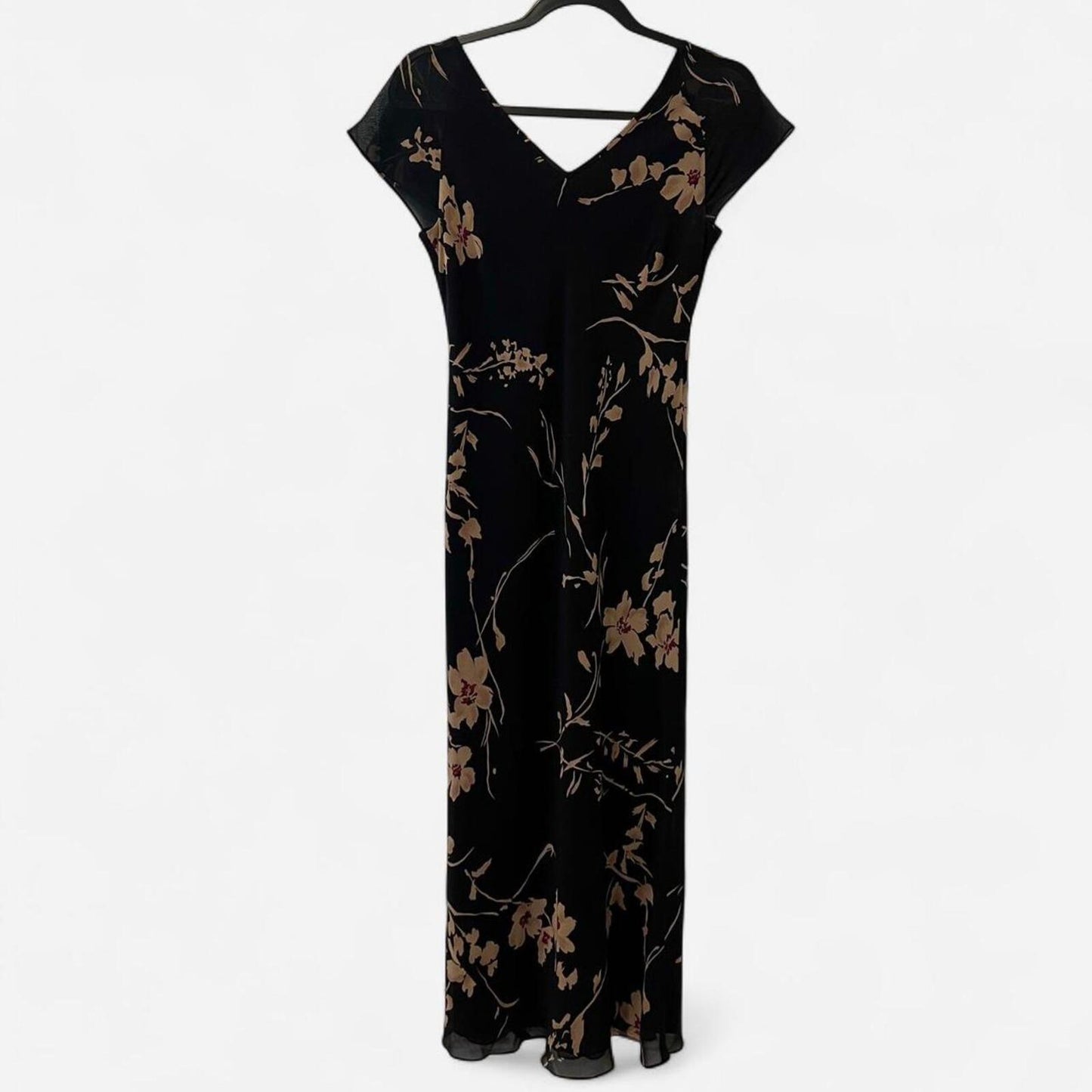 Vintage Silk Floral Midi Dress 2 Black Minimal Y2K