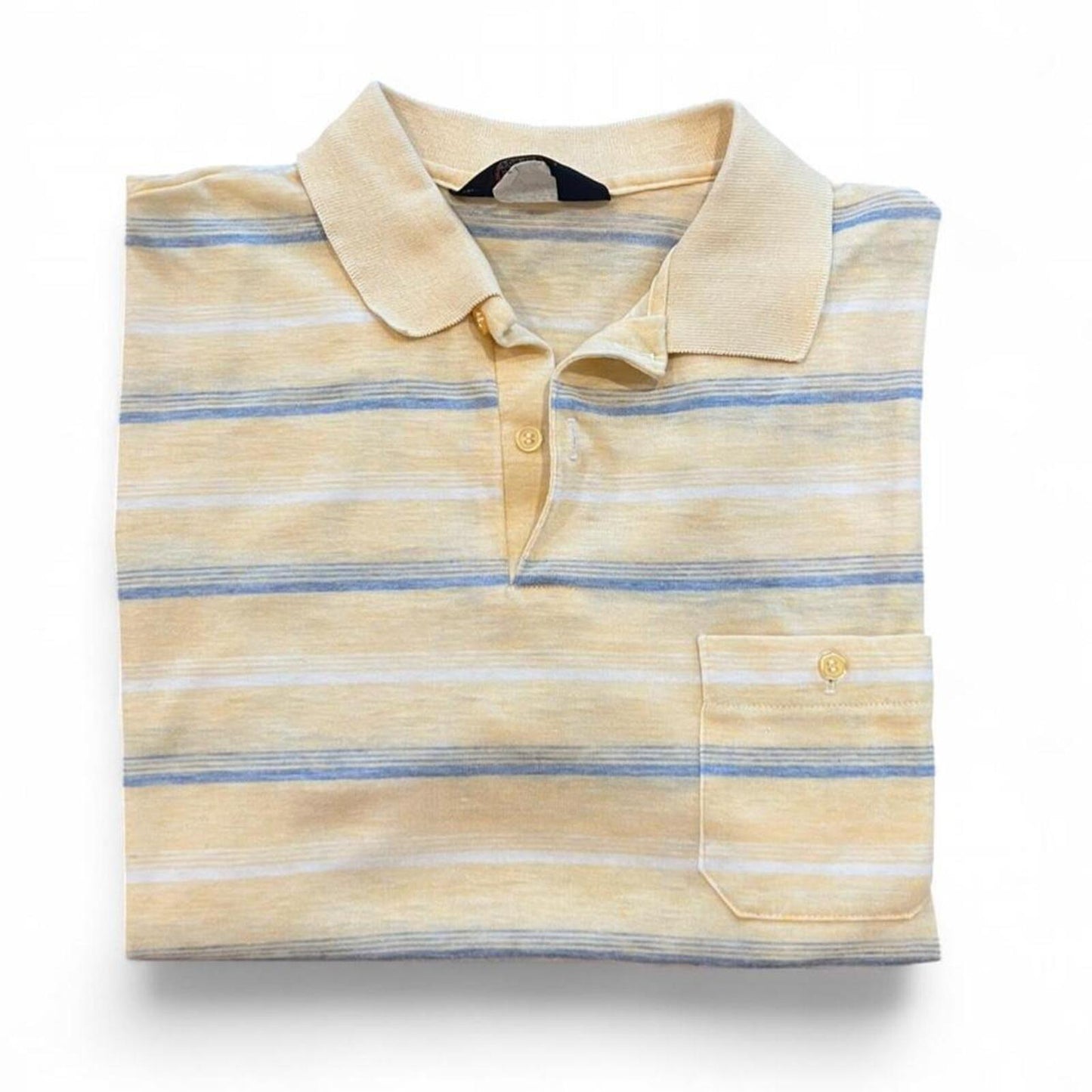 Vintage 90’s Striped Polo Shirt Yellow Blue Soft Cotton Medium