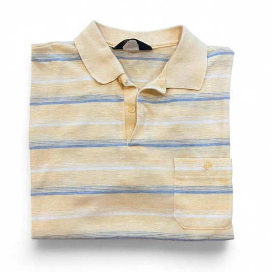 Vintage 90’s Striped Polo Shirt Yellow Blue Soft Cotton Medium