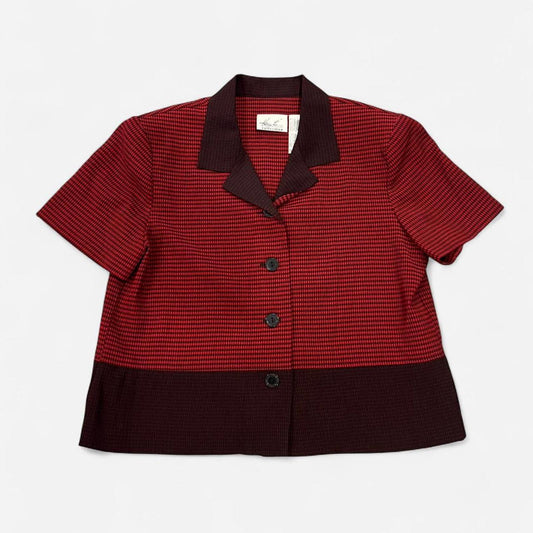 Vintage 90s Red Gingham Blouse Button Front Top