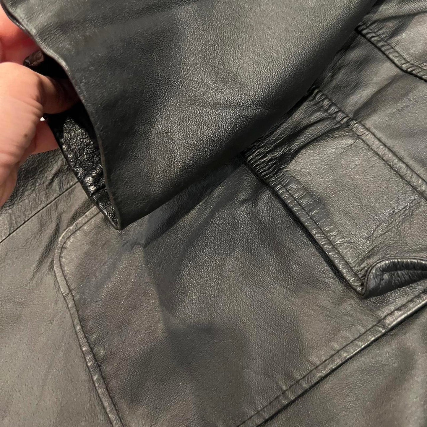 Vintage 90’s Black Leather Trench Coat Minimal Midi Jacket L