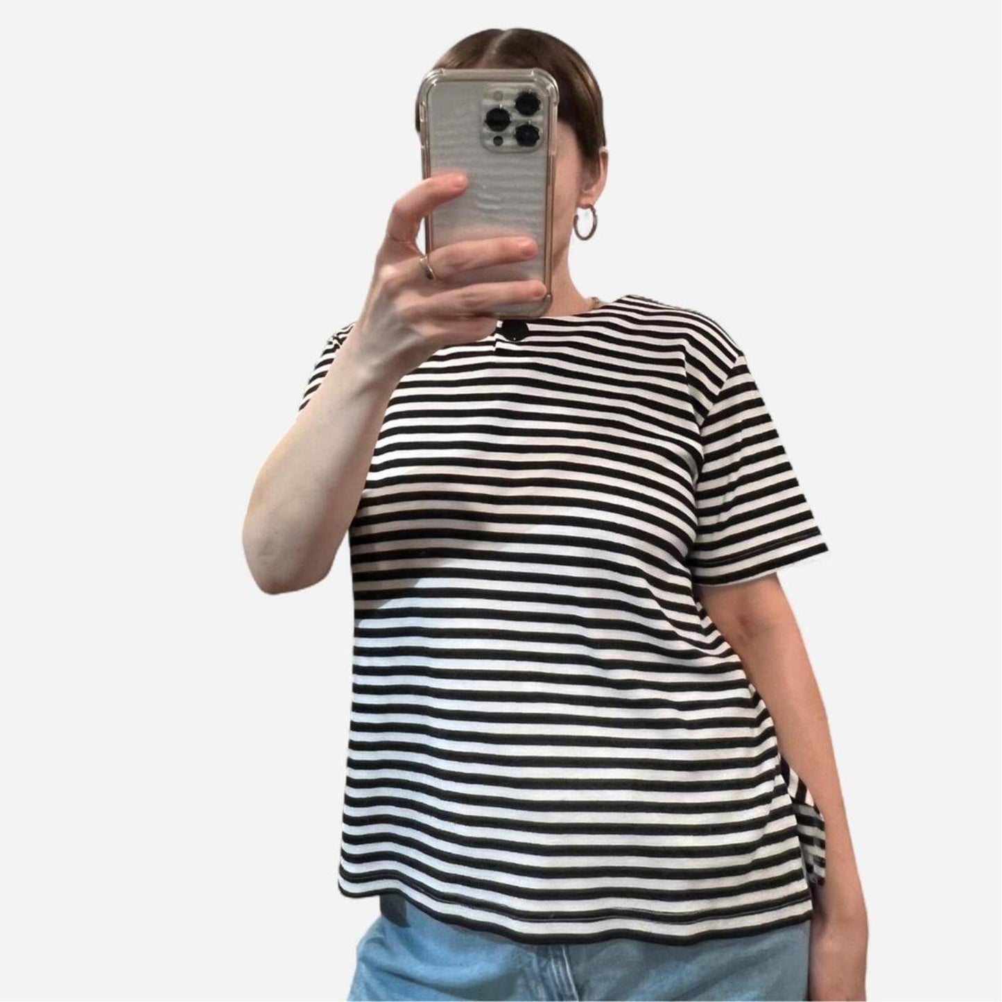 Vintage Adolfo Sport Striped Tee Black White Minimal Boxy