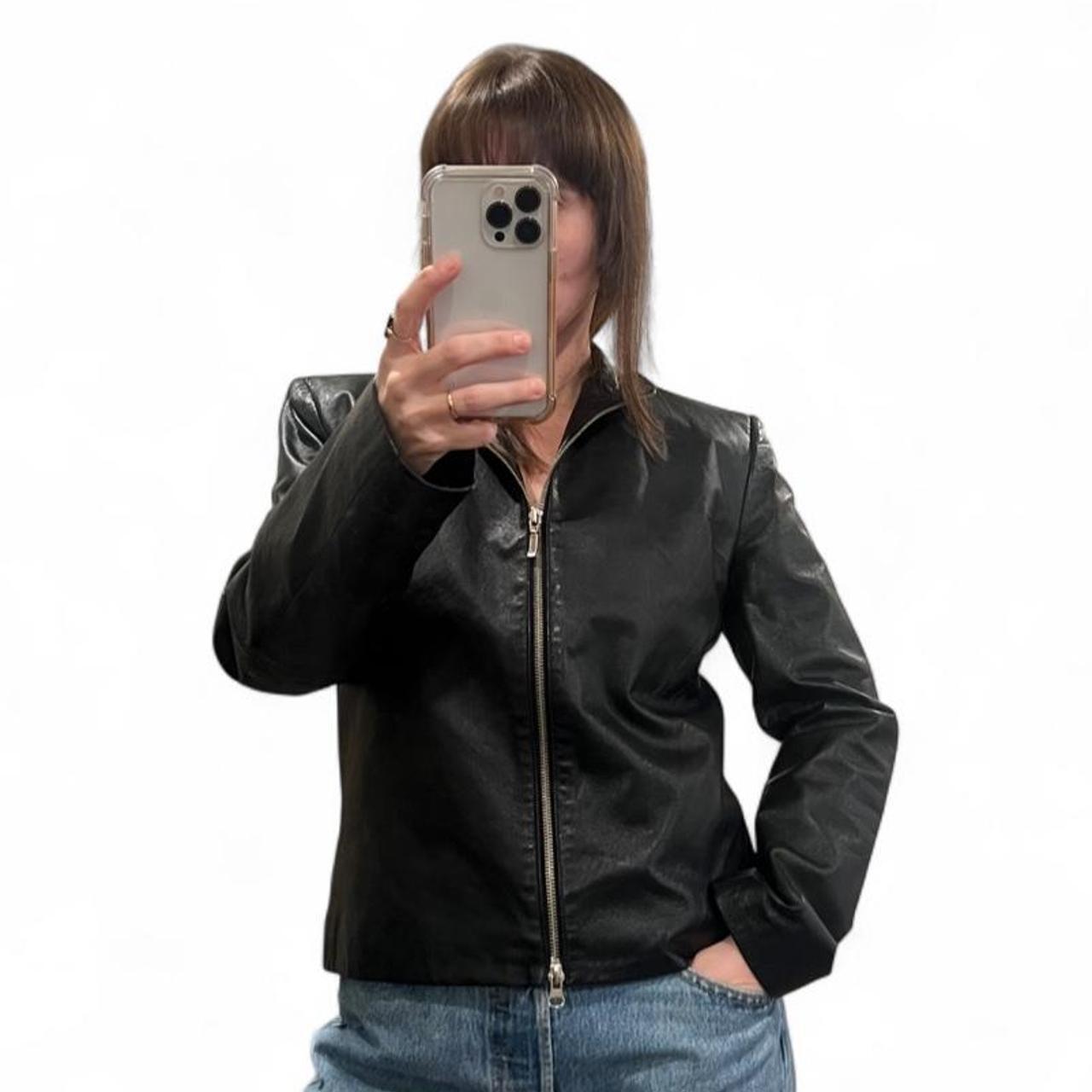 Vintage Black Genuine Leather Zip Jacket | Minimal Y2K Moto