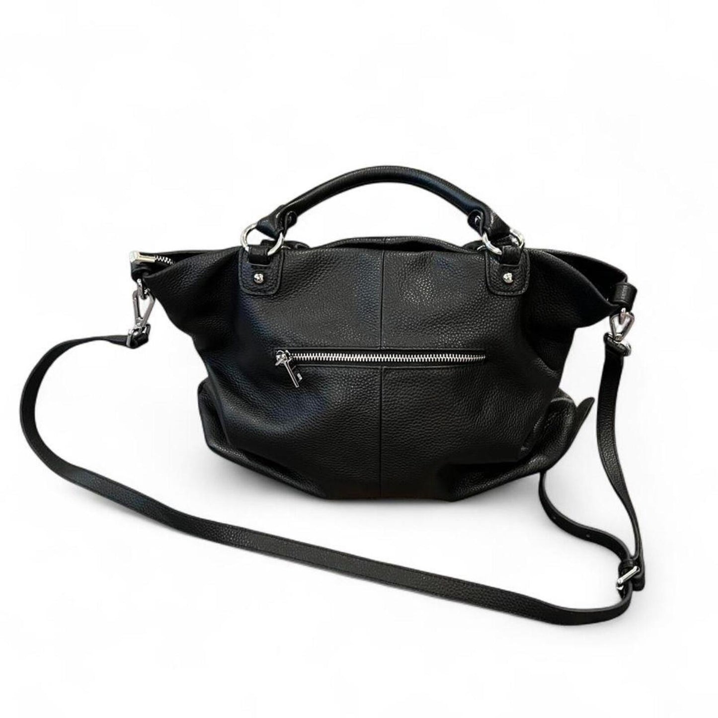 Black Pebbled Leather Slouchy Tote Bag Oversized Shoulder Crossbody Purse