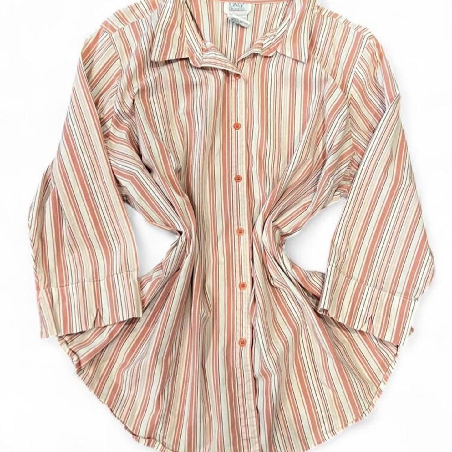 Y2K Pink Cotton Stripe Button Up Shirt Oversized Preppy Coastal 3X