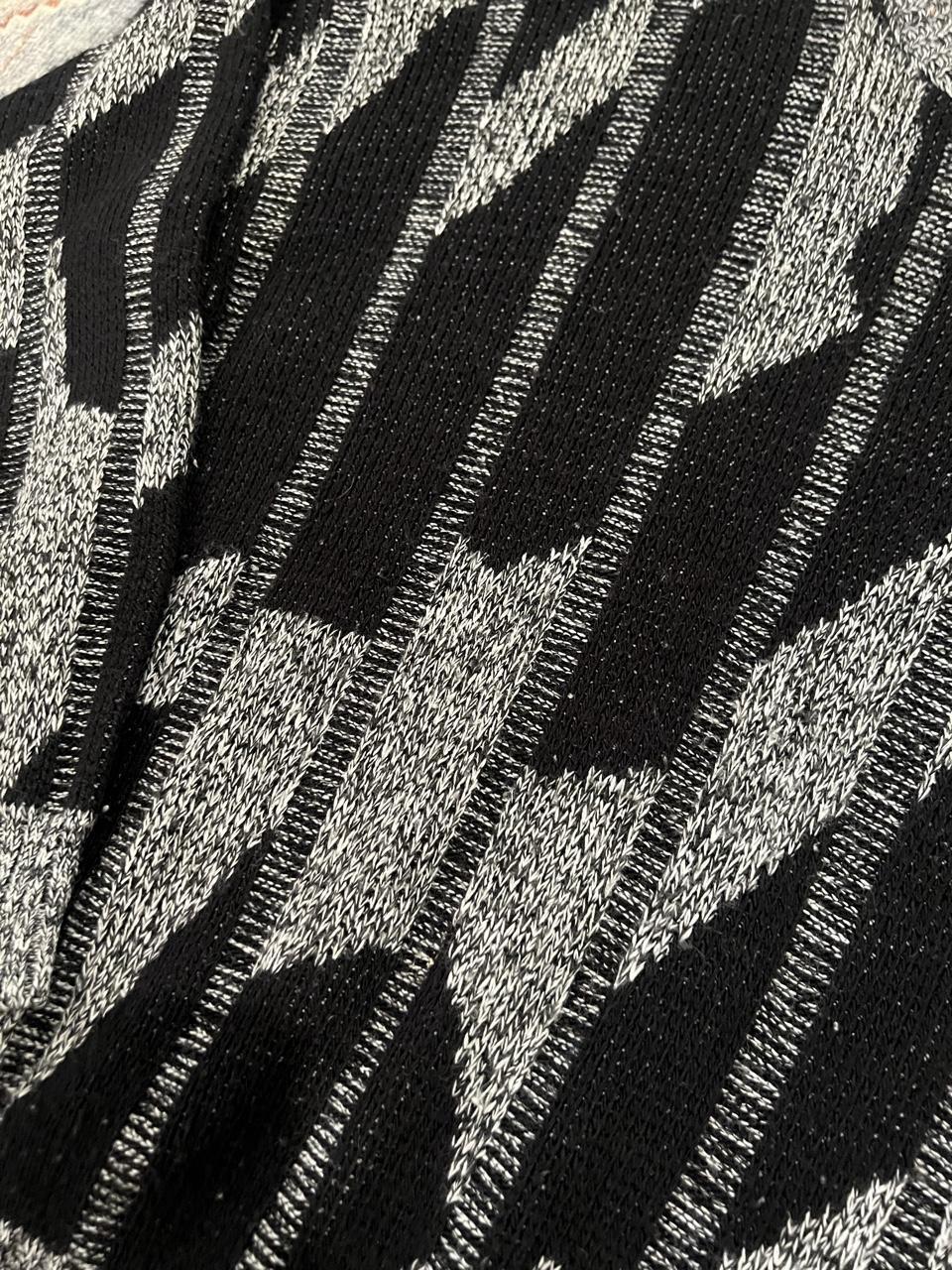 Vintage 90s Black Gray Abstract Knit Grandpa Sweater Made in USA