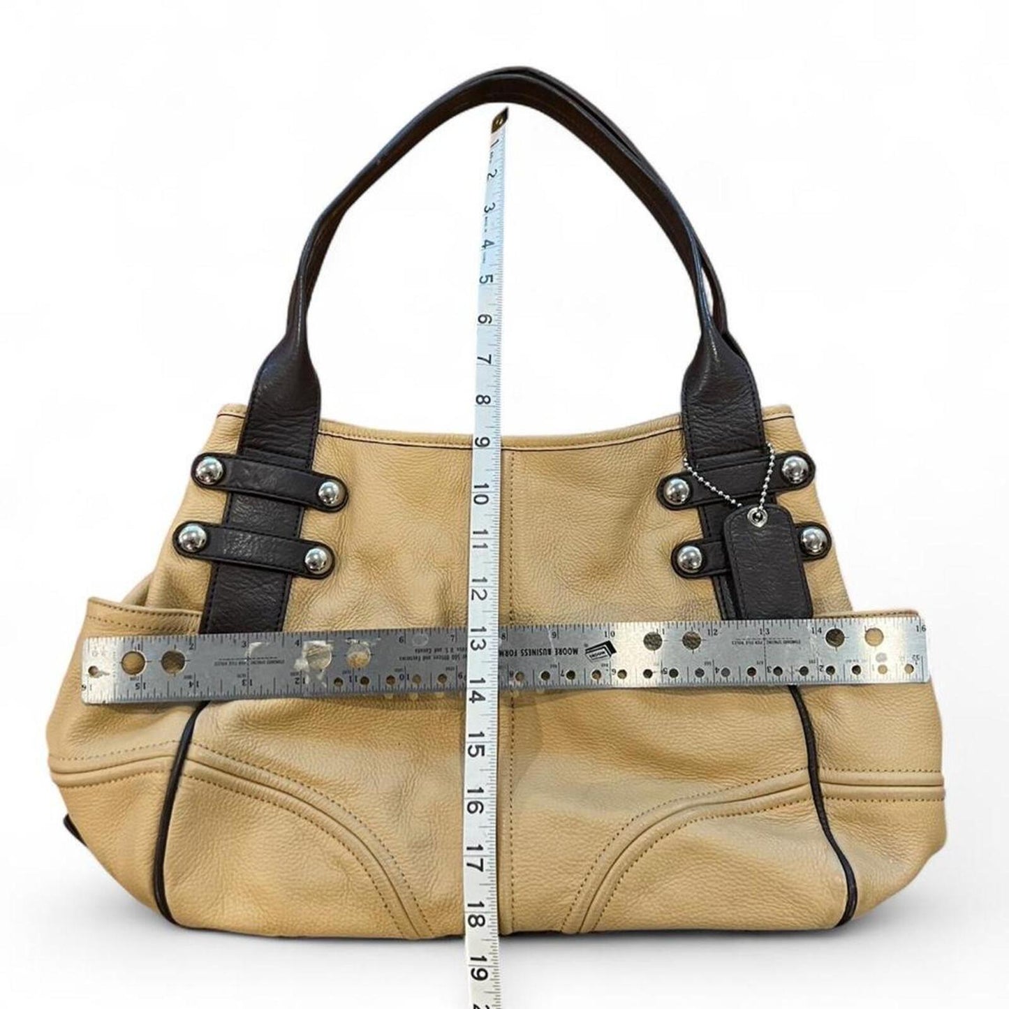 Vintage Y2K Tan Leather Shoulder Bag Studded Straps