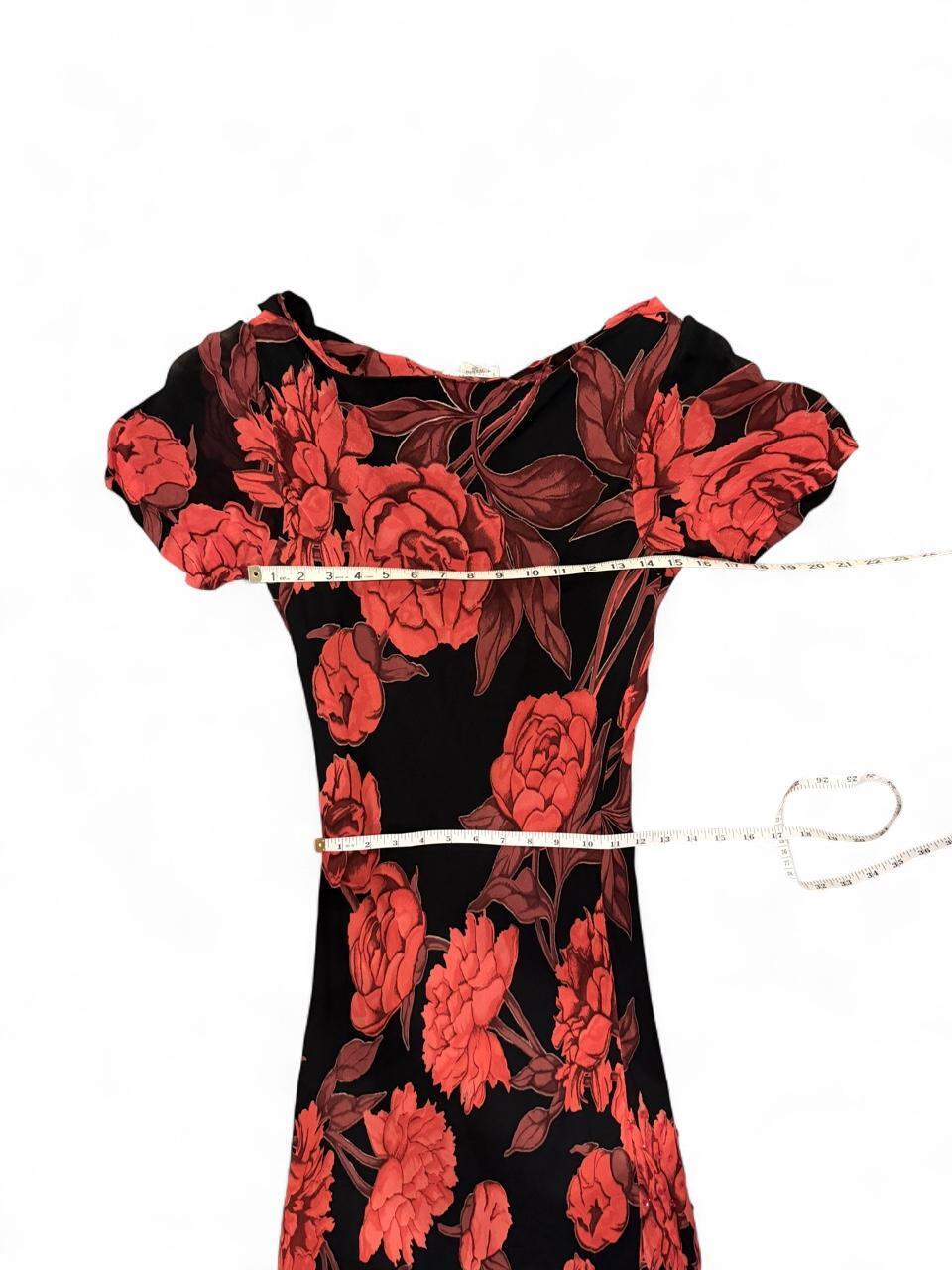Vintage 90s Red Floral Beaded Maxi Dress