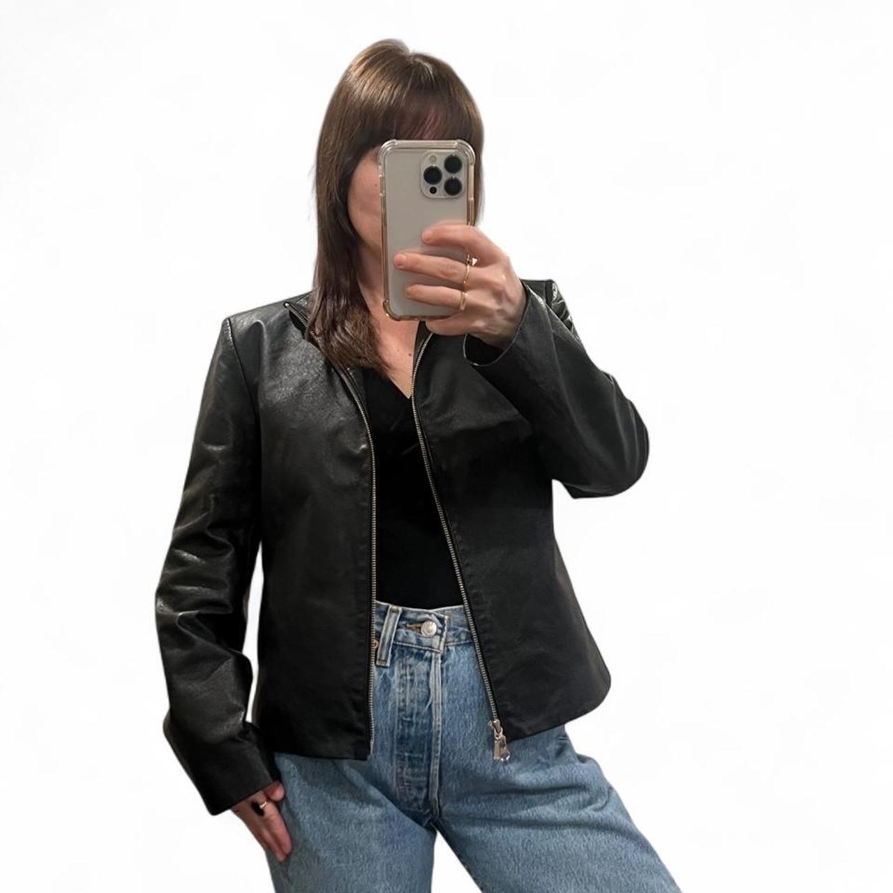 Vintage Black Genuine Leather Zip Jacket | Minimal Y2K Moto