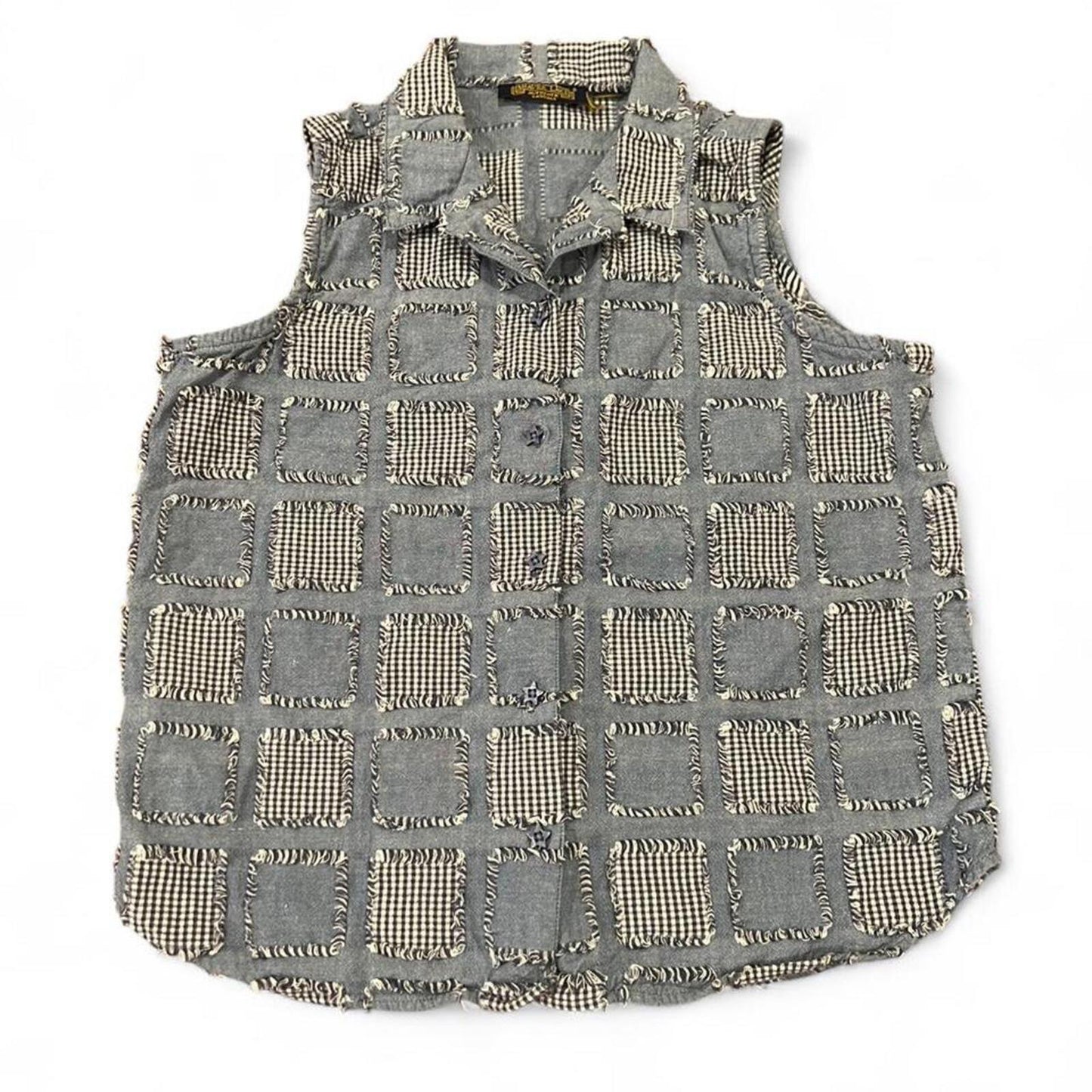 Vintage 90s Patchwork Gingham Denim Button Up Vest