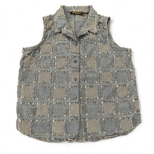 Vintage 90s Patchwork Gingham Denim Button Up Vest