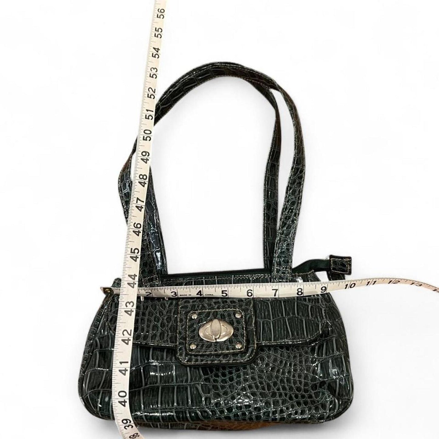 Y2K Dark Green Croc Embossed Shoulder Bag Mini Baguette