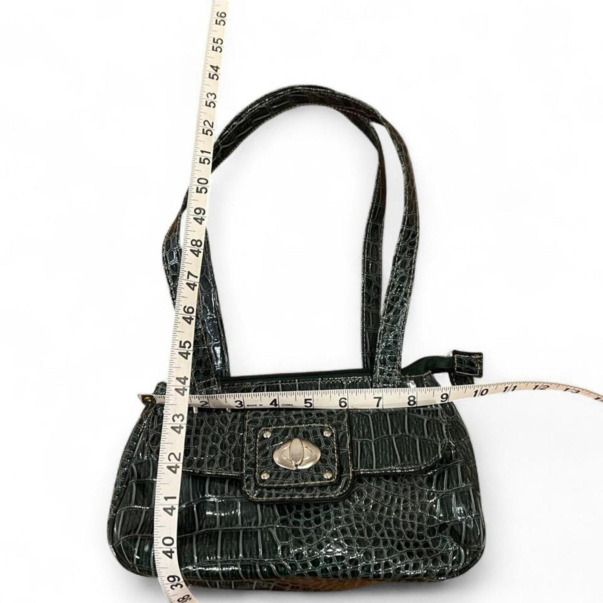 Y2K Dark Green Croc Embossed Shoulder Bag Baguette